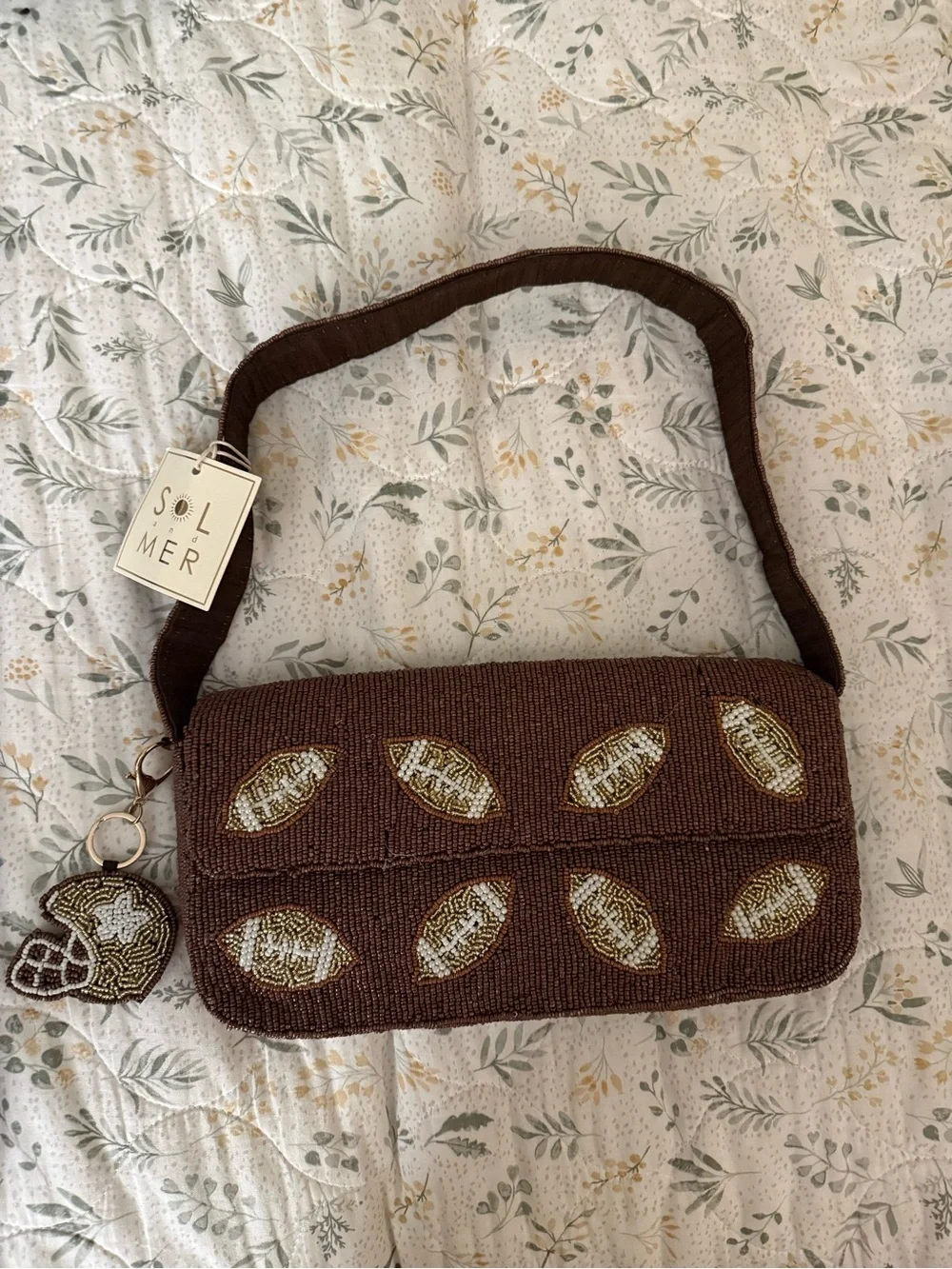 Viral Fall Brown Football Beaded Shoulder Bag